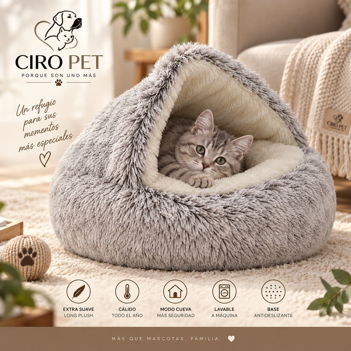 CiroPet CozyNest™ – Cama 2 en 1 para Gatos y Perros Pequeños