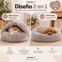 CiroPet CozyNest™ – Cama 2 en 1 para Gatos y Perros Pequeños